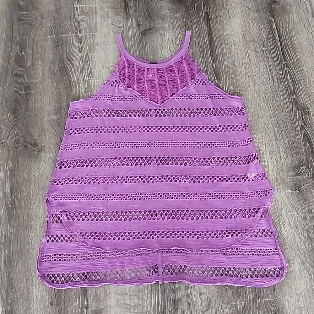 We the Free People Crochet Open Mesh High Low High Neck Tank Top XS - Picture 1 of 7